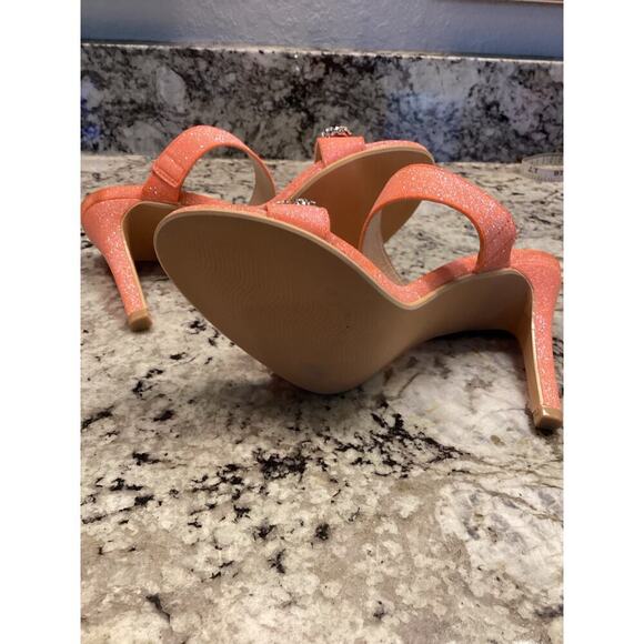 Allegra K Glitter Rhinestone Stiletto heel slip on Open Toe sandals Orange 7 - Picture 8 of 10